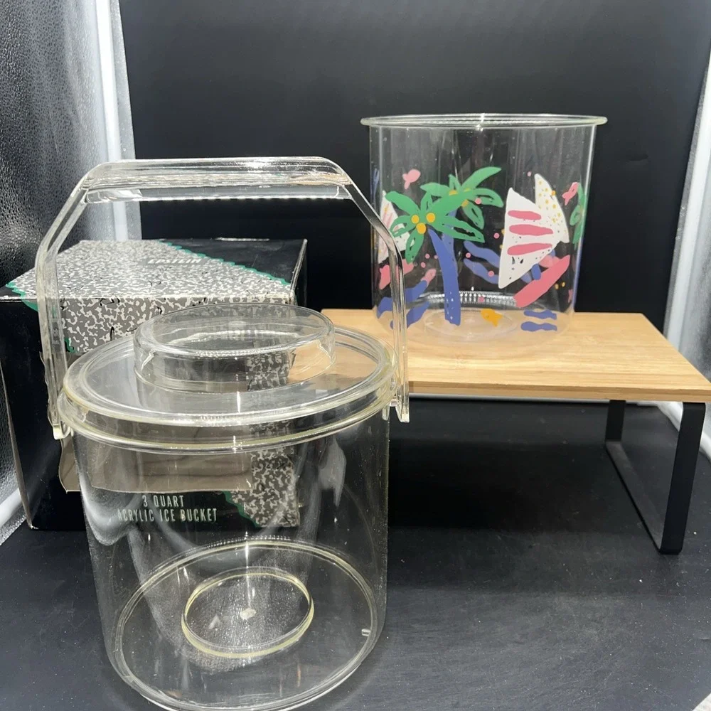 1990 Vintage Acrylic Epstein Designs Beach Fish Ice Bucket W/ Lid & Box Party